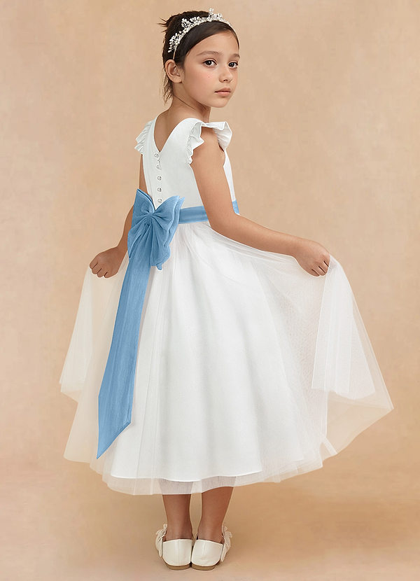 Azazie Hemi Flower Girl Dresses Ivory Steel Blue A-Line Bow Tulle Dress image1