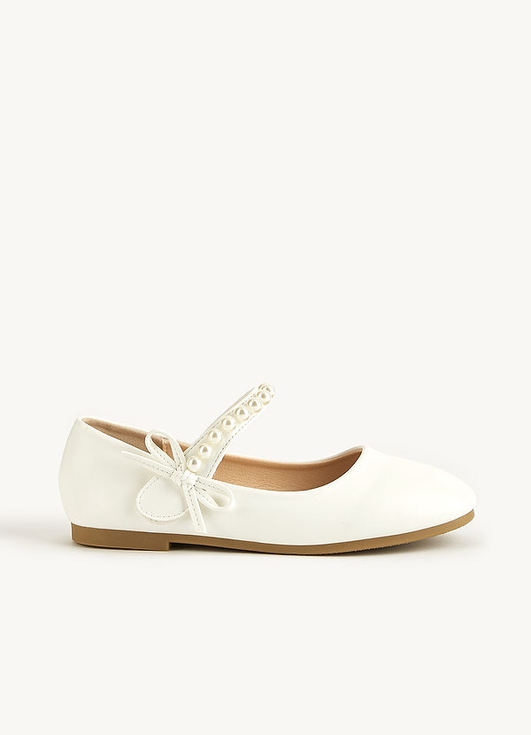 front Pearl Strap and Bow Girls Flat Shoes