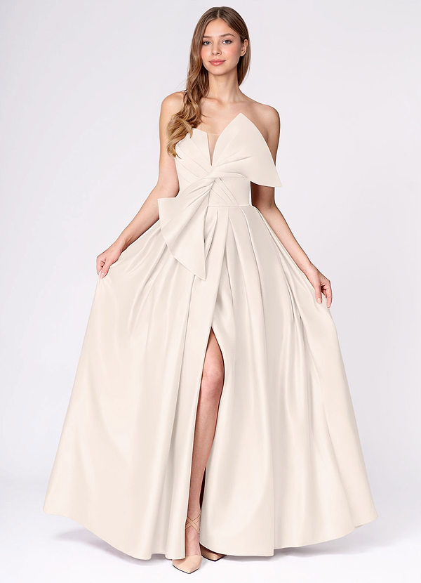 Elowenna Cream Satin Bow Prom Dress image1