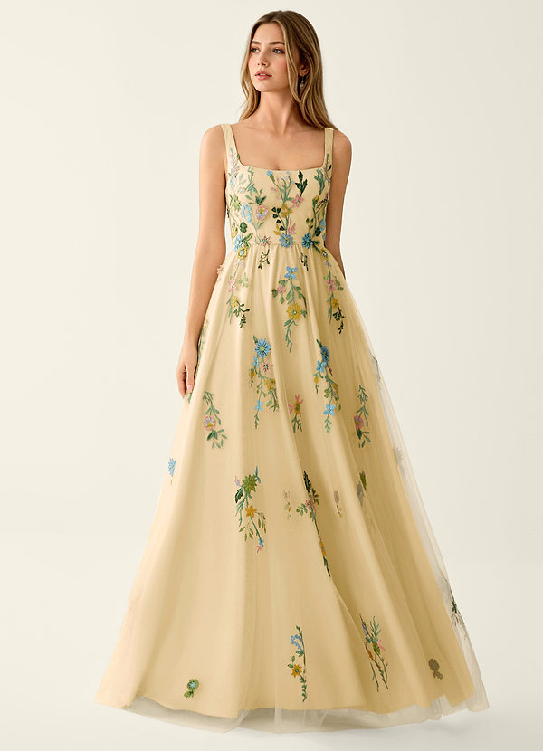 Saofire Lemon Multi Colorful embroidered flowers Prom Dress image1