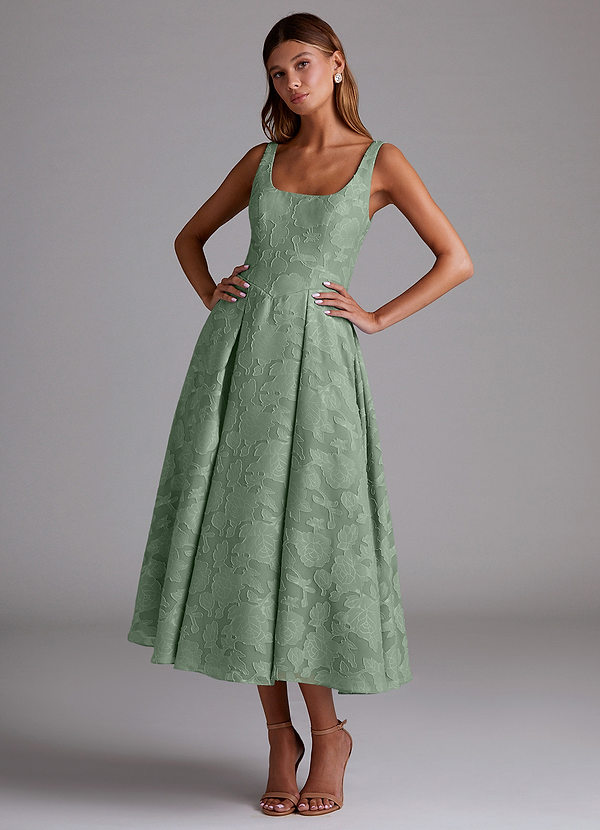 Azazie Amalie Bridesmaid Dresses Matcha A-Line Pleated Floral Burnout Dress image1