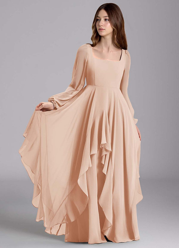 Azazie Clara Junior Robe Trapèze en Mousseline de soie Blouson Rose Perle image1