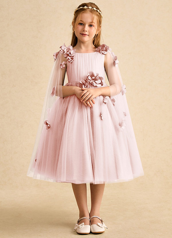 Azazie Staria Flower Girl Dresses Blushing Pink Ball-Gown Ruched Tulle Dress image1