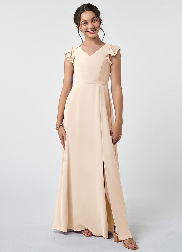 Azazie Claudine Junior White Alabaster A-Line Pleated Chiffon Dress image1