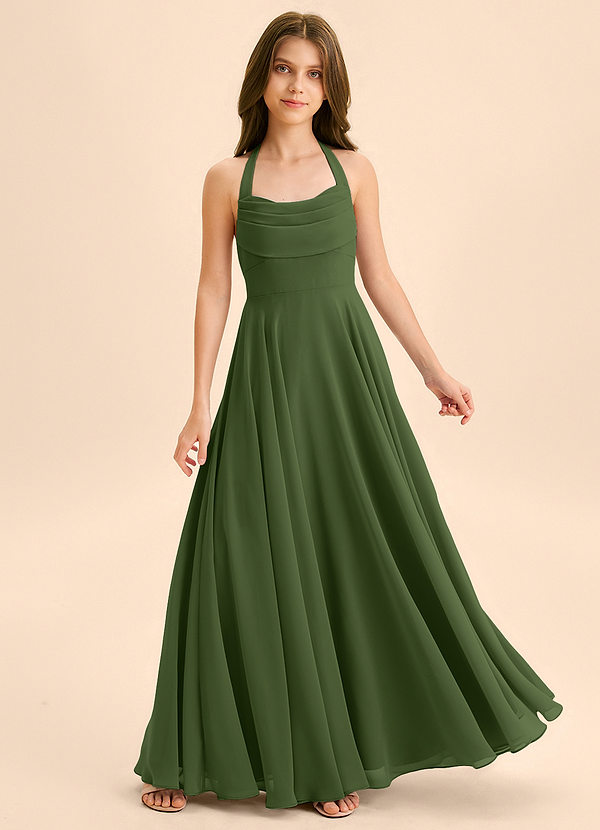 Azazie Kady Junior Olive A-Line Sweetheart Neckline Chiffon Dress image1