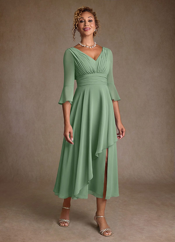 Azazie Aerynne Suknie dla Matki Panny Młodej Linia A Pofałdowany Szyfon Długość herbaty Sukienka image1