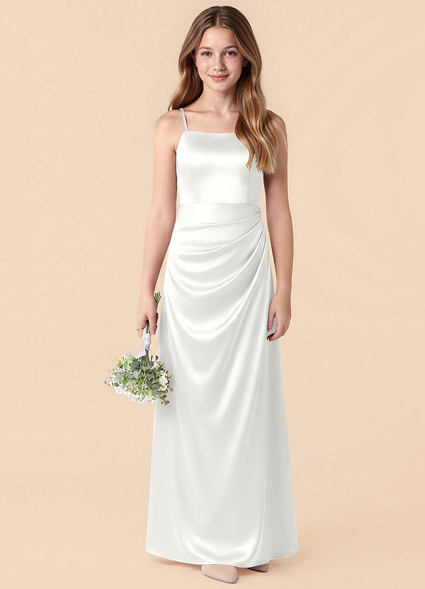 Azazie Renna Junior Meerjungfrau-Linie Plissee Stretch-Satin Kleid Weiß image1