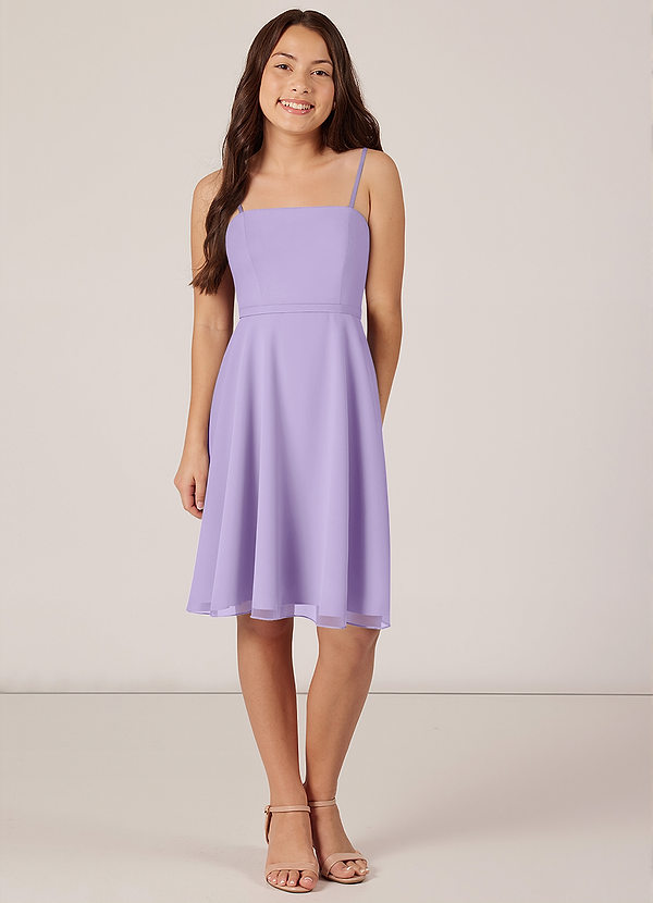 Azazie Kalie Junior Lilac A-Line with Belt Chiffon Dress image1