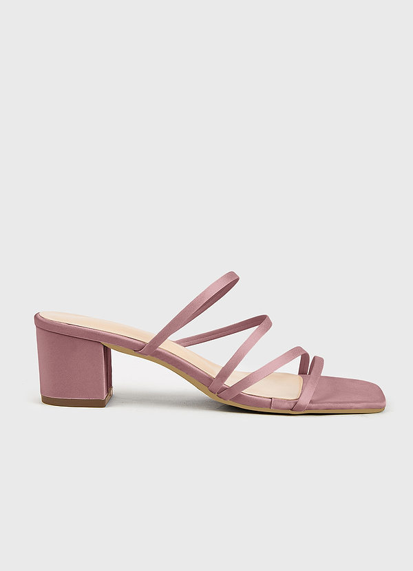 front Matching Color Matte Satin Strap Low Heel Sandals