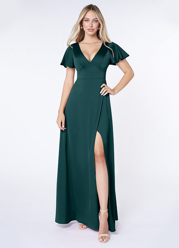 front Azazie Lani Stretch Satin Dress