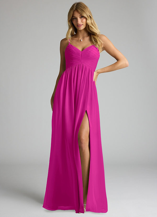 Azazie Alia Bridesmaid Dresses Fuchsia A-Line Pleated Chiffon Dress image1