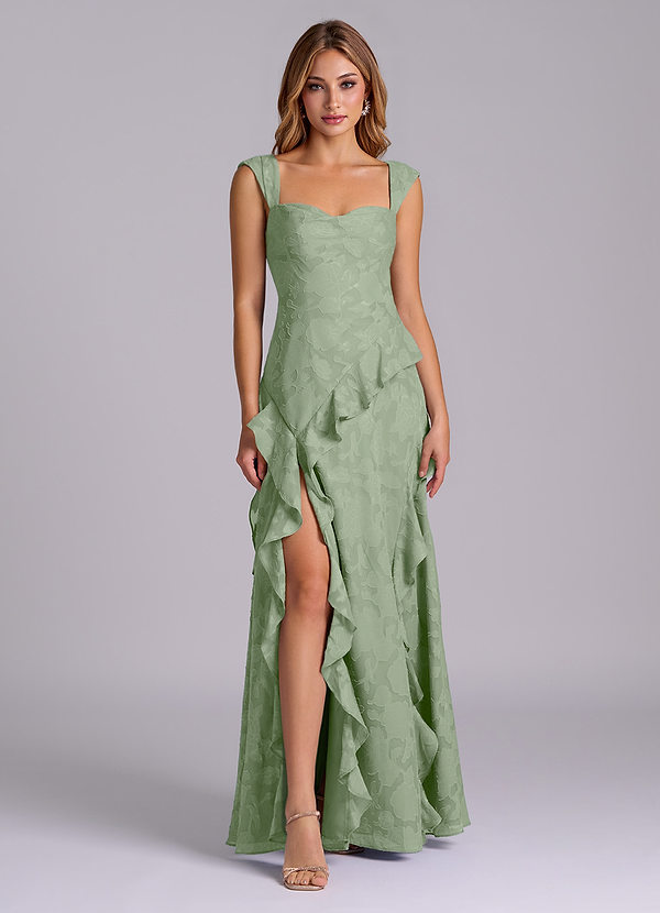 Azazie Sloane Vestidos Dama de Honor Vestido de Salvia Polvorienta de Devorado Floral de Corte en A con Escote de Corazón image1