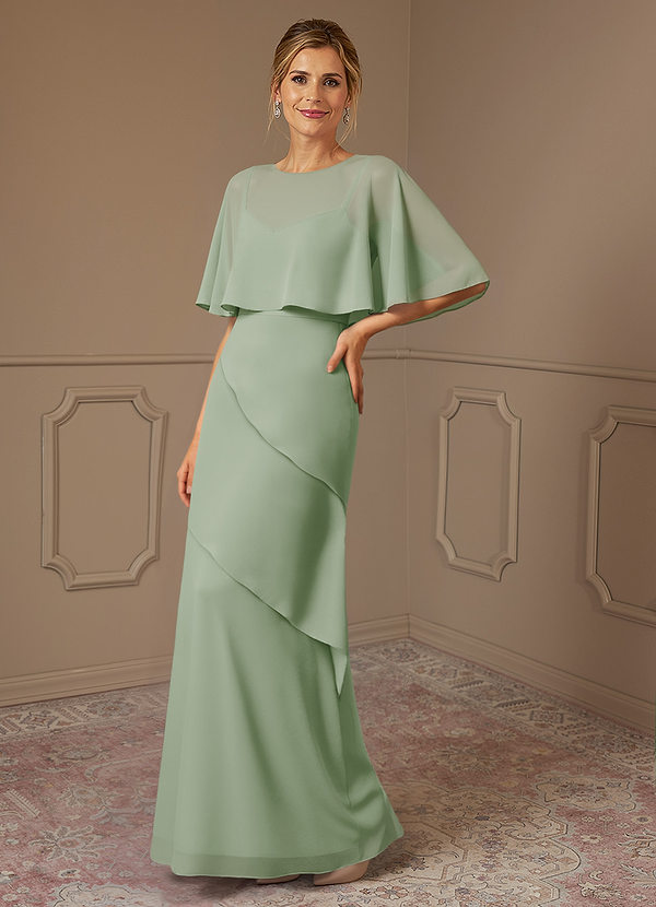 Azazie Bowie Robe Mère de la Mariée & du Marié Robe Trapèze en Mousseline de soie Vert Sauge image1