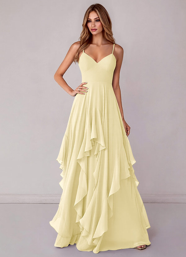 Azazie Zaina Bridesmaid Dresses Lemon Sorbet A-Line Chiffon Dress image1