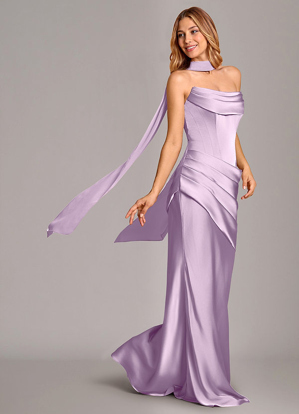 Azazie Pelagia Suknie dla druhen Syrena Gorset Satyna elastyczna Do ziemi Sukienka image1