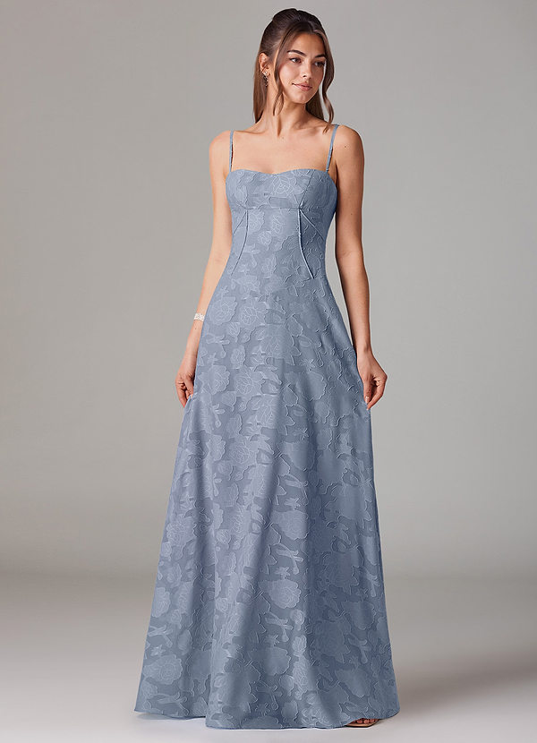 Azazie Valentine Bridesmaid Dresses Dusty Blue A-Line Sweetheart Neckline Floral Burnout Dress image1