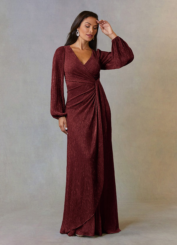 Azazie Sterling Vestidos de Madre de la Novia Vestido de Rubí de Malla Metálica de Corte En A con Volante image1
