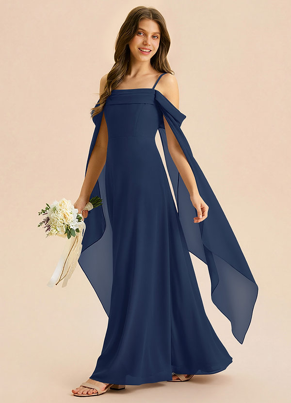 Azazie Moana Junior Dark Navy A-Line Pleated Chiffon Dress image1