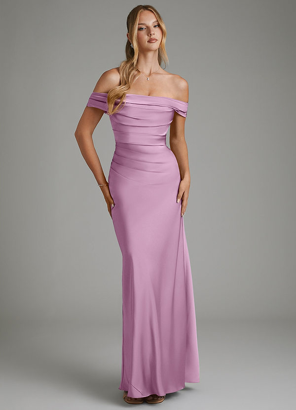 Azazie Hayden Bridesmaid Dresses Wisteria Mermaid Corset Stretch Satin Dress image1