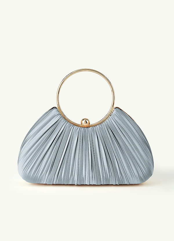 front Matching Color Metallic Satin Pleated Handbag