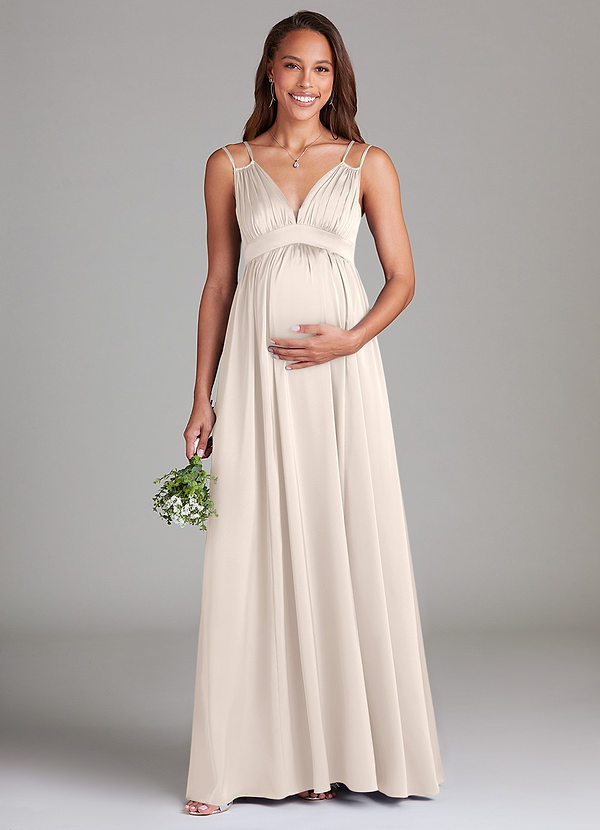 Azazie Emree Maternity Bridesmaid Dresses A-Line Stretch Satin Floor-Length Dress with Pockets image1