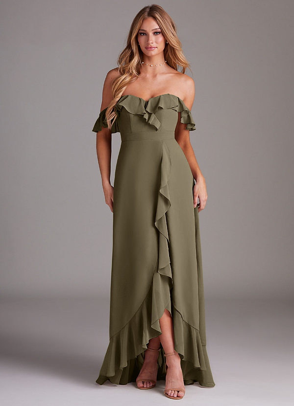 Azazie Lyra Bridesmaid Dresses Willow Green A-Line Chiffon Convertible Dress image1