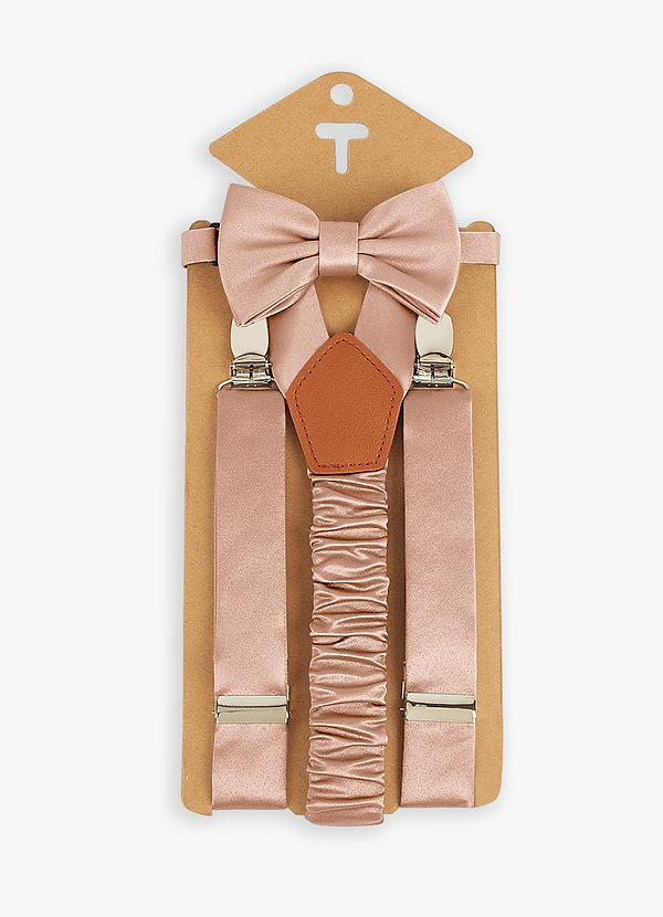 front Boy's Matching Matte Satin Bow Tie & Suspenders Set