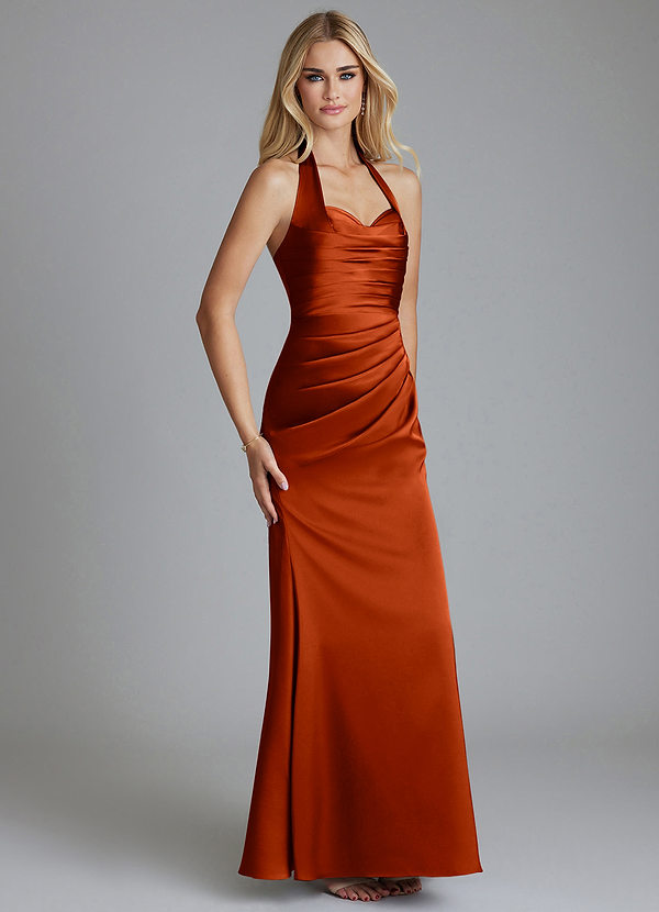 Azazie Minnow Abiti da Damigella Abito Sirena in Raso Elasticizzato Scollo a Cuore Paprika image1