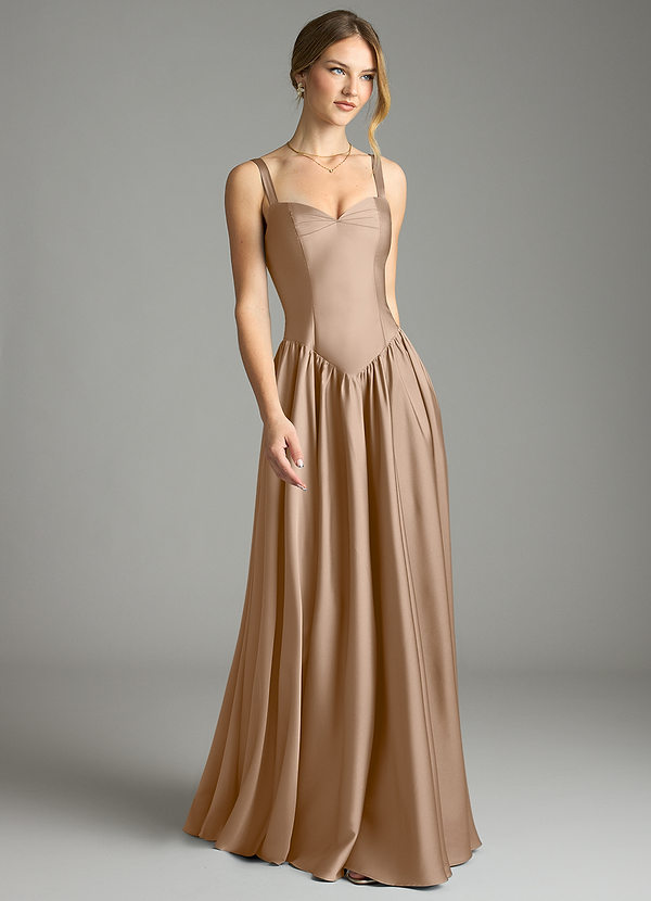 Azazie Evadina Vestidos Dama de Honor Vestido de Gris Pardo de Satén Elástico de Corte en A con Corsé image1