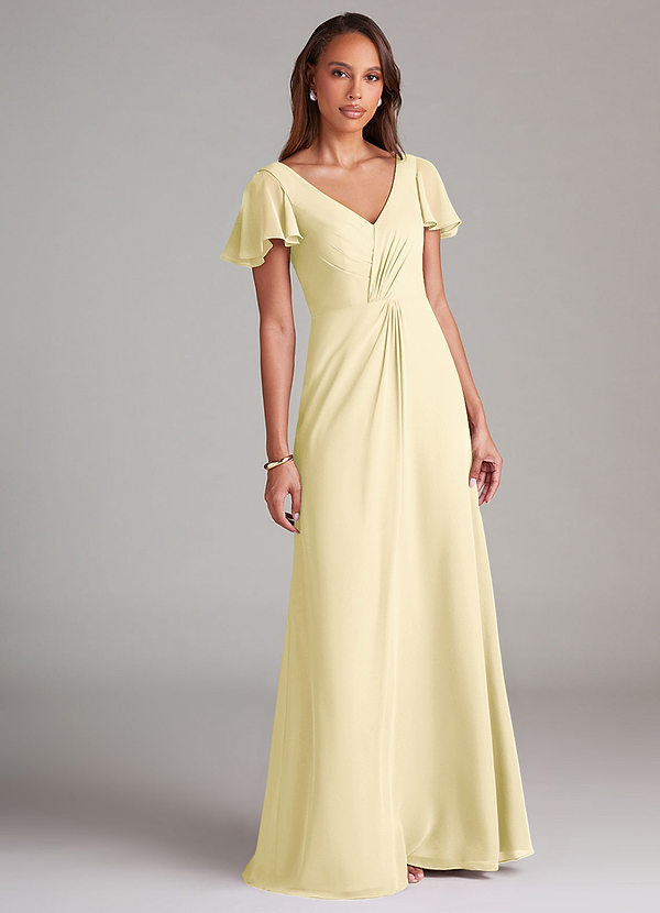 Azazie Soren Bridesmaid Dresses Lemon Sorbet A-Line Ruched Chiffon Dress image1