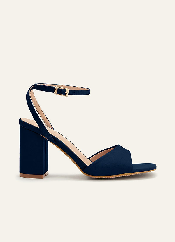 front Matching Color Stretch satin Square Toe Block Heels