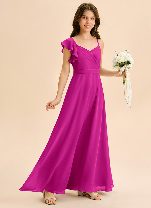 Azazie Kelsea Junior Jurk van Chiffon met A-Lijn Ruches Fuchsia image1