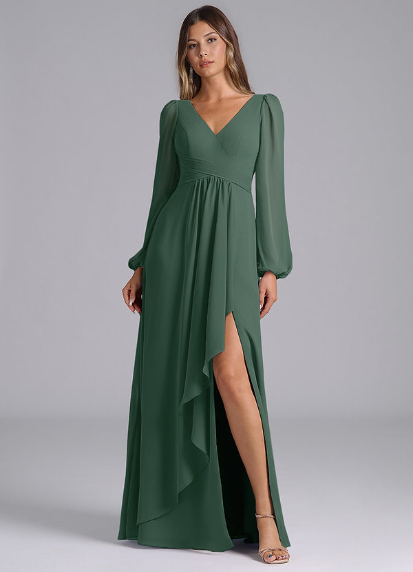 Azazie Liah Brautjungfernkleider A-Linie Langarm Chiffon Kleid Seemoos image1