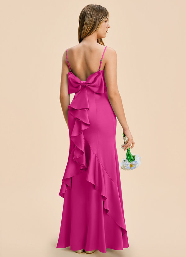 Azazie Lioren Junior Fuchsia Sheath Bow Stretch Satin Dress image1