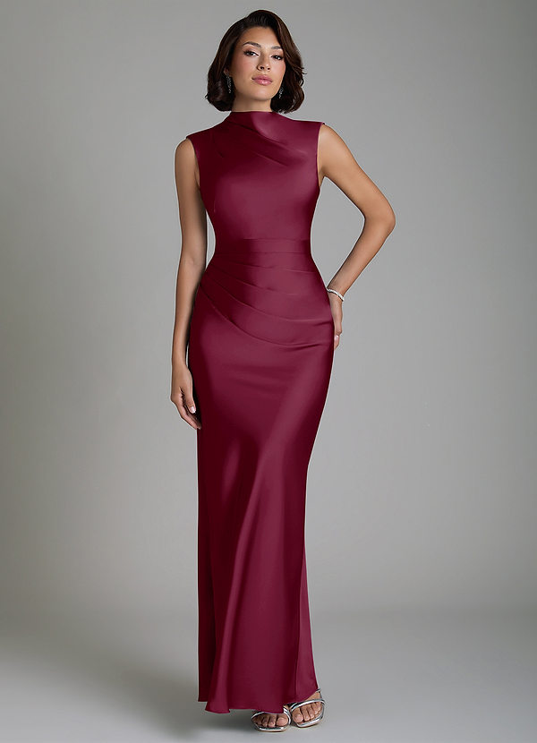 Azazie Lumia Bridesmaid Dresses Mulberry Sheath Corset Stretch Satin Dress image1