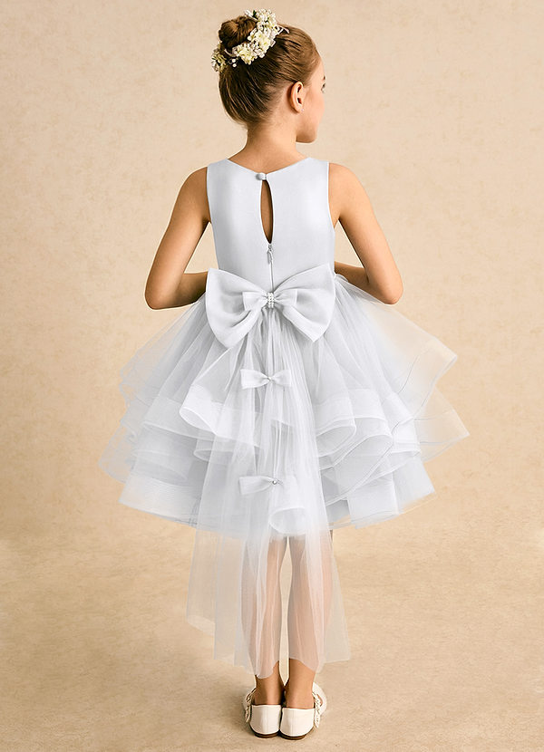 Azazie Tinie Blumenkinder Kleider Ballkleid Schleifen Tüll Kleid Weiß image1