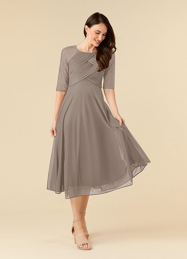 Azazie Gracelyn Brautmutterkleider A-Linie Spitze Kleid Taupe image1