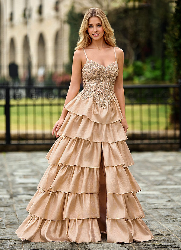 Jasmunya Champagne Organza Prom Dress image1