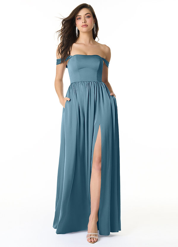 Azazie Morana Bridesmaid Dresses Bermuda Flowy Convertible Stretch Satin Dress image1