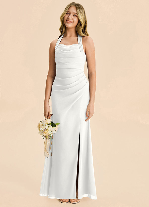 Azazie Destiny Junior White Sheath Ruched Chiffon Dress image1