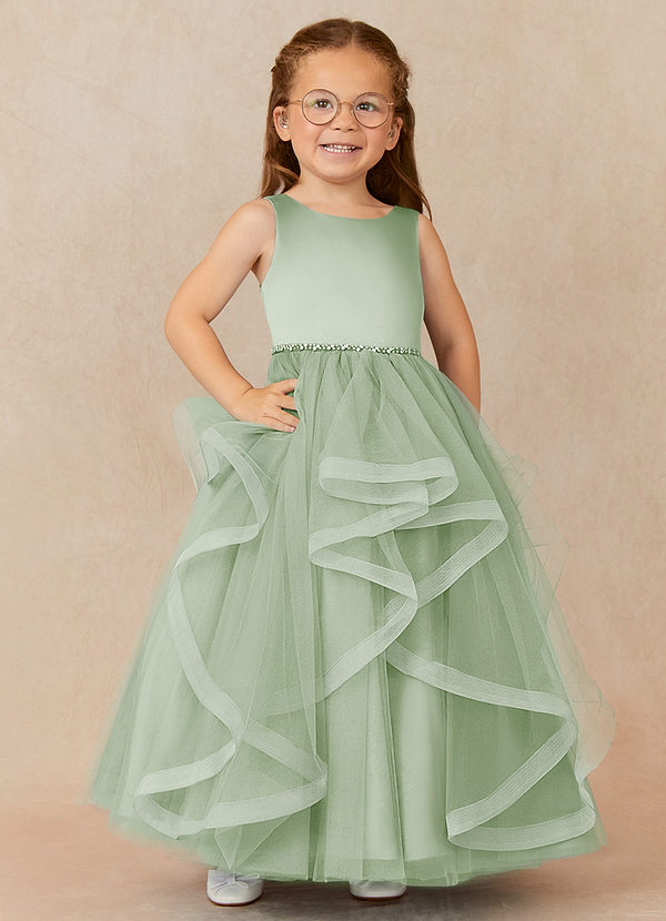 Azazie Sofia Flower Girl Dresses Dusty Sage A-Line Beaded Tulle Dress image1