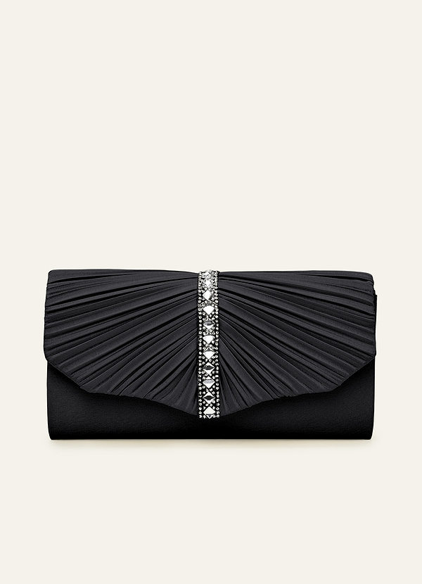 front Kristallplissierte Satin-Clutch im Umschlagstil