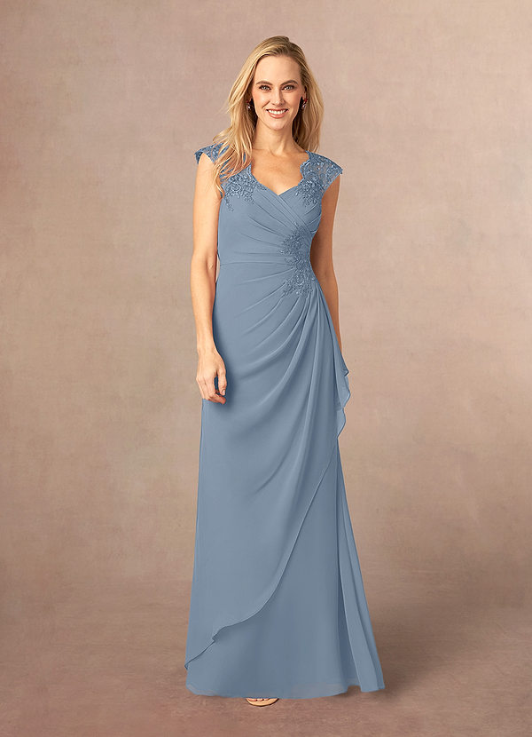 Azazie Gladys Mother of the Brides Dresses Dusty Blue A-Line Queen Anne Lace Chiffon Dress image1