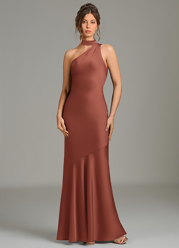 Azazie Jalissa Bridesmaid Dresses Auburn Mermaid One Shoulder Stretch Satin Dress image1