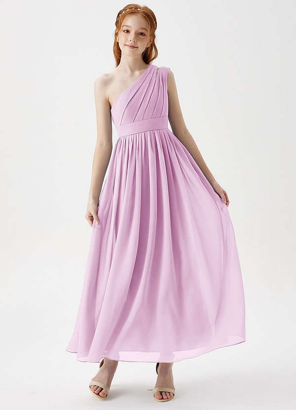 Azazie Anissa Junior Candy Pink A-Line Pleated Chiffon Dress image1
