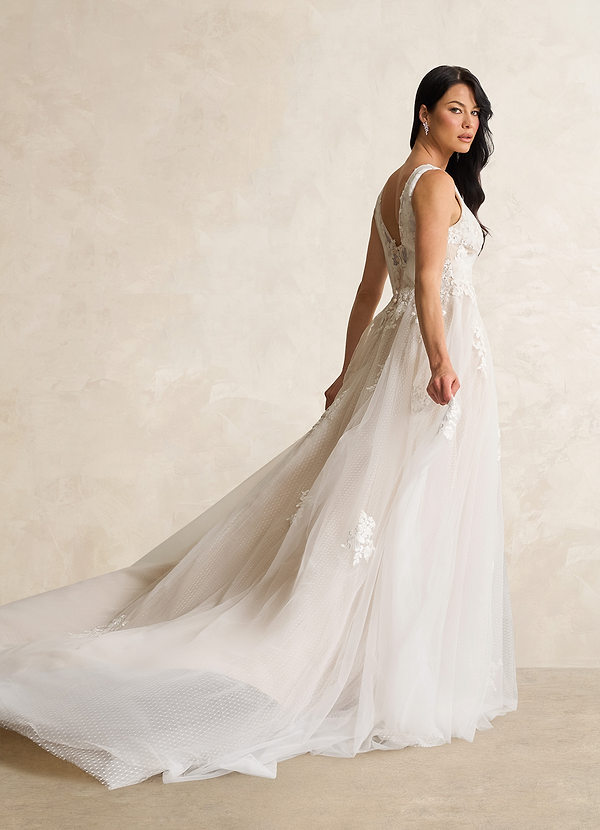 Azazie Alemia Wedding Dresses Diamond White Nude A-Line Lace Tulle Dress image1