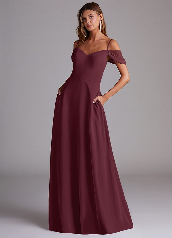 Azazie Marley Bridesmaid Dresses Cabernet A-Line Off the Shoulder Chiffon Convertible Dress image1