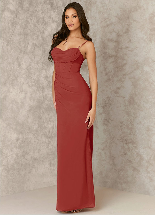 front Robe colonne corsetée en mousseline de soie