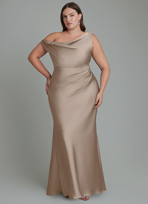 Emerson Bridesmaid Dresses Taupe Mermaid Off the Shoulder Stretch Satin Dress image1