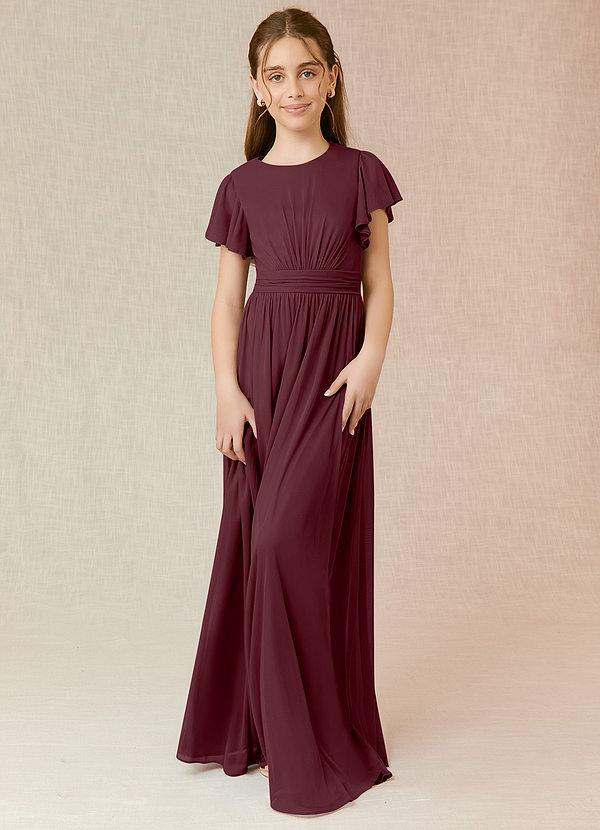Azazie Mosley Junior Cabernet A-Line Ruched Mesh Dress image1